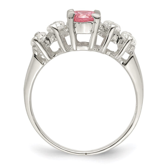 High-Quality Sterling Silver Pink Round CZ Ring with Side Stones - Stylish Value!