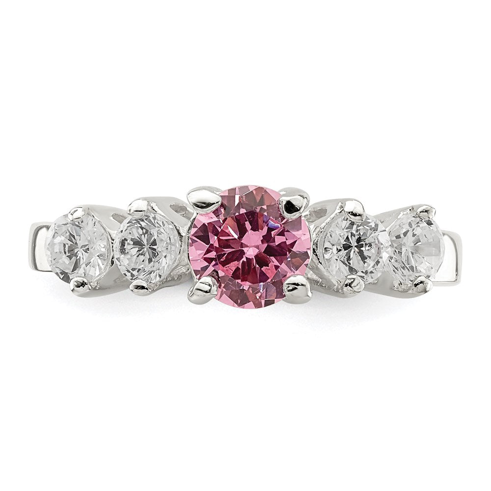 High-Quality Sterling Silver Pink Round CZ Ring with Side Stones - Stylish Value!