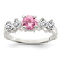 High-Quality Sterling Silver Pink Round CZ Ring with Side Stones - Stylish Value!-1