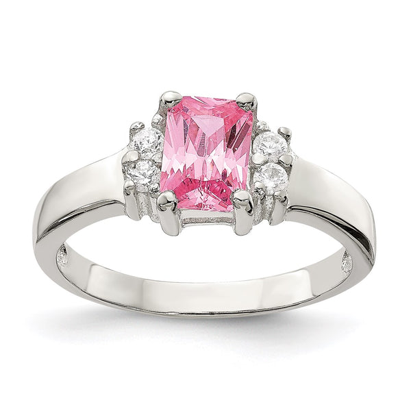 Sterling Silver Ring with Pink & White CZ