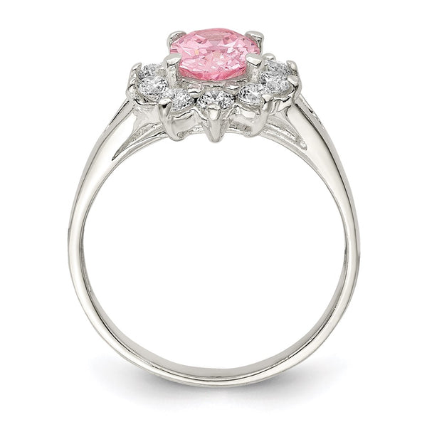 Sterling Silver Pink Oval Cubic Zirconia Cluster Ring