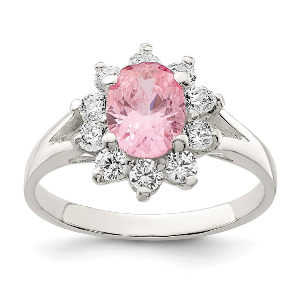 Sterling Silver Pink Oval Cubic Zirconia Cluster Ring