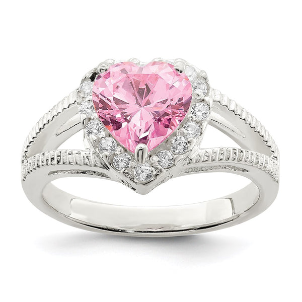Sterling Silver Heart Ring with Pink CZ