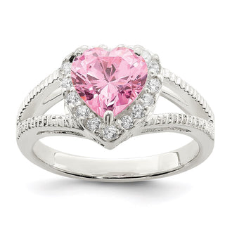 Shop Exclusive Sterling Silver Heart Ring with Pink CZ - Stylish Value!