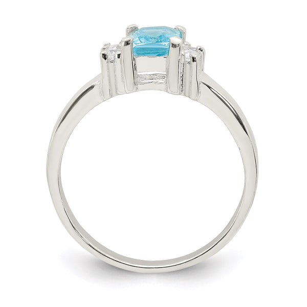 Sterling Silver Ring - 14K, Light Blue White CZ