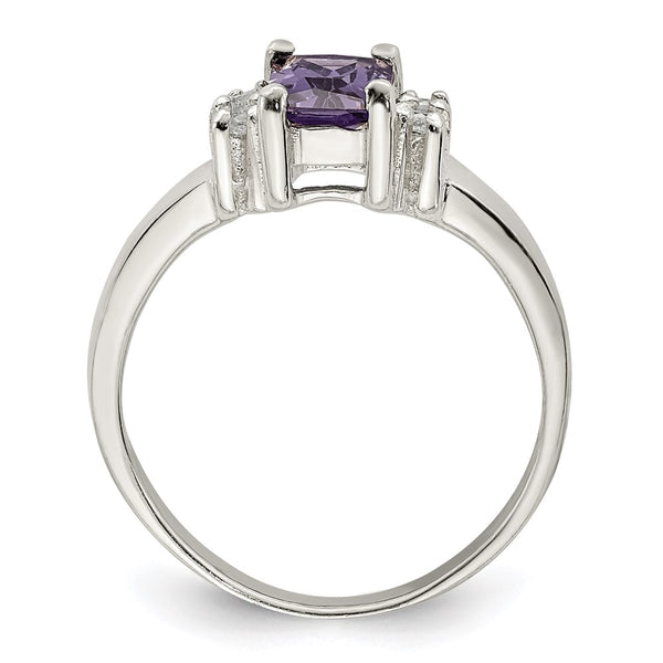 Sterling Silver Ring with 5mm Purple & White CZ