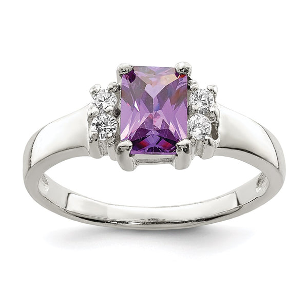 Sterling Silver Ring with 5mm Purple & White CZ