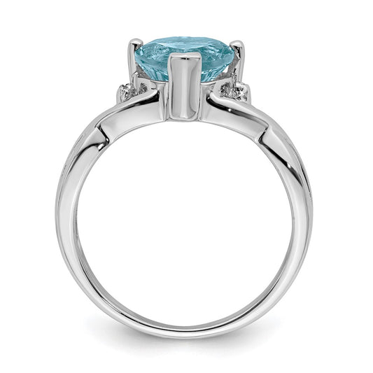 High-Quality Rhodium-Plated Sterling Silver Heart Ring with Diamond & Blue Topaz