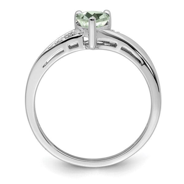 Sterling Silver Rhodium-Plated Green Quartz & Diamond Ring