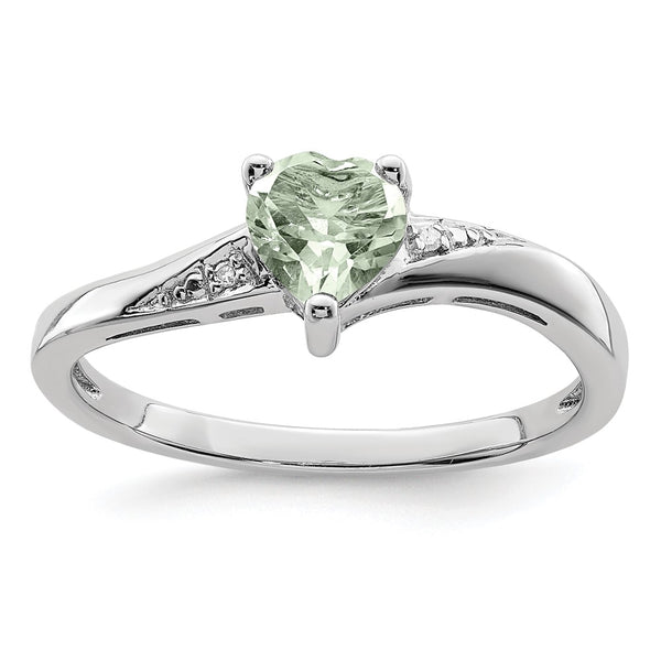 Sterling Silver Rhodium-Plated Green Quartz & Diamond Ring