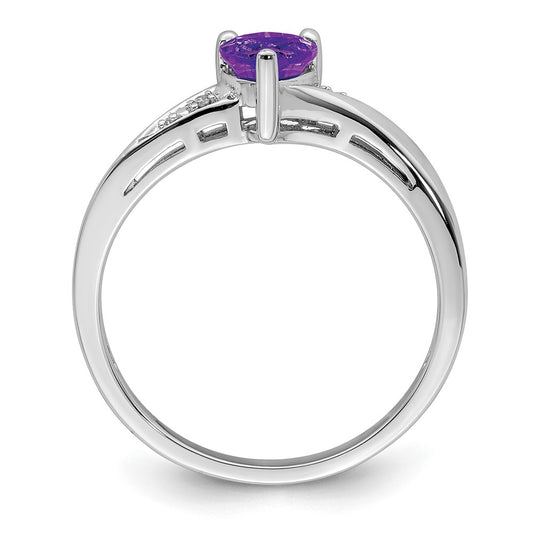 Exclusive Rhodium-Plated Sterling Silver Amethyst & Diamond Ring - Stylish Value