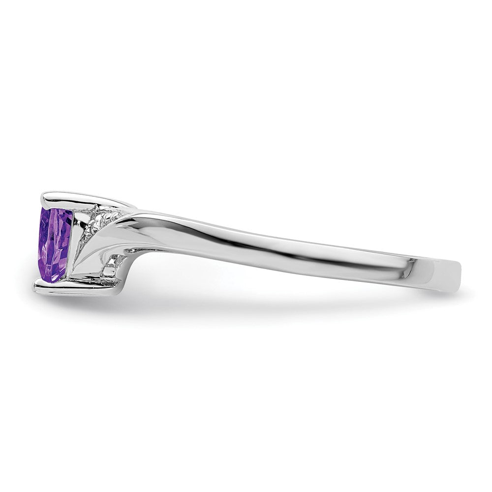 Exclusive Rhodium-Plated Sterling Silver Amethyst & Diamond Ring - Stylish Value