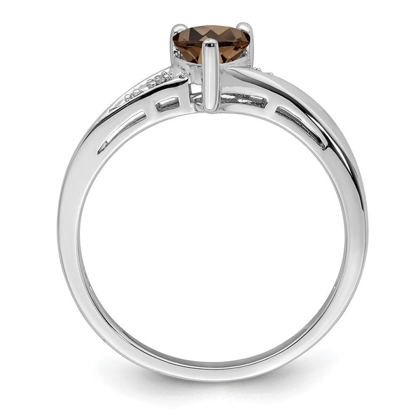 Rhodium-Plated Sterling Silver Ring with Smoky Quartz & Diamonds