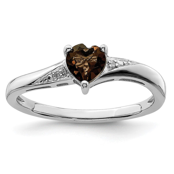 Rhodium-Plated Sterling Silver Ring with Smoky Quartz & Diamonds