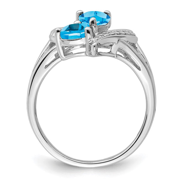 Sterling Silver Rhodium-Plated Blue Topaz & Diamond Ring 1.5ct