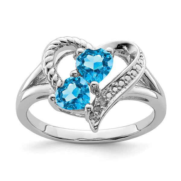 Sterling Silver Rhodium-Plated Blue Topaz & Diamond Ring 1.5ct