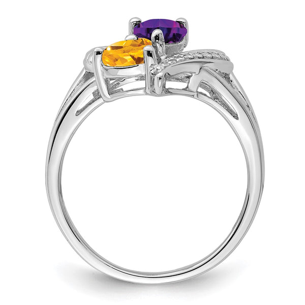 Sterling Silver Rhodium-Plated Amethyst & Citrine Diamond Ring