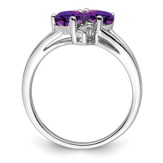 Exclusive Rhodium-Plated Sterling Silver Amethyst & Diamond Ring - Stylish Elegance
