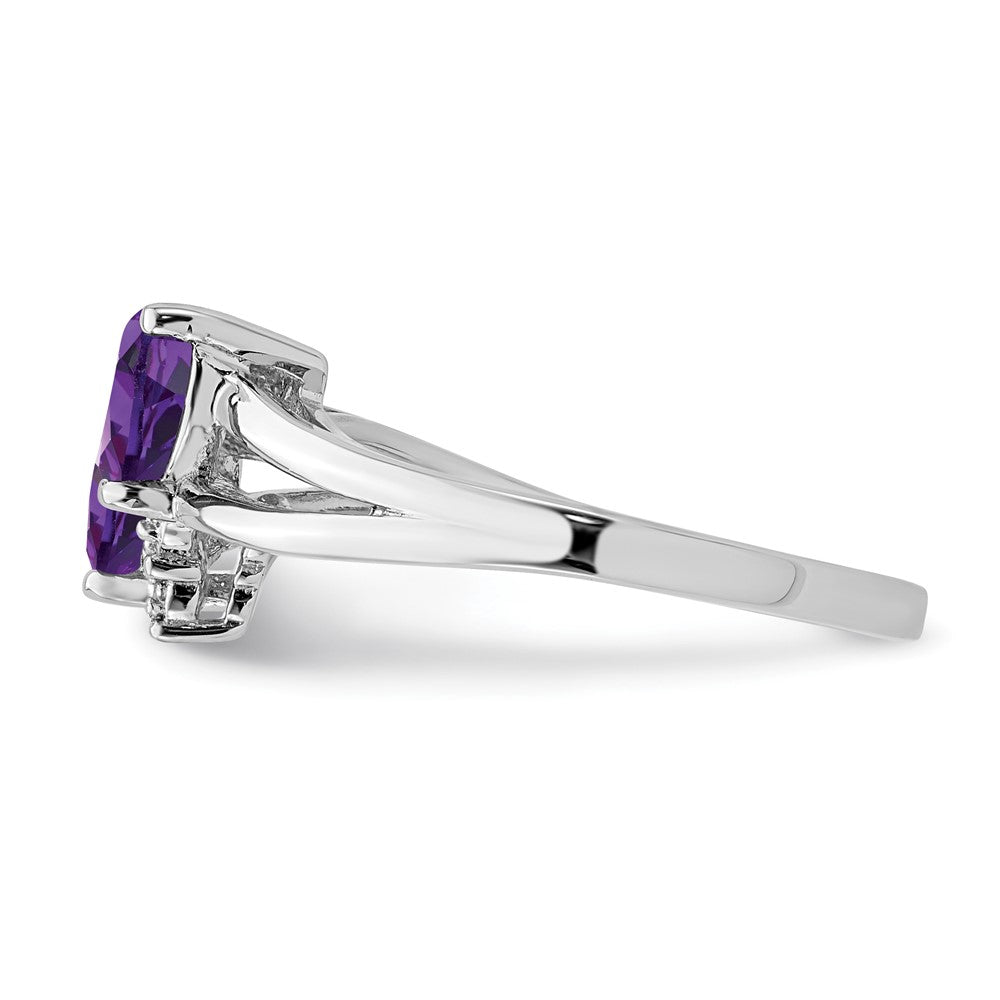 Exclusive Rhodium-Plated Sterling Silver Amethyst & Diamond Ring - Stylish Value!