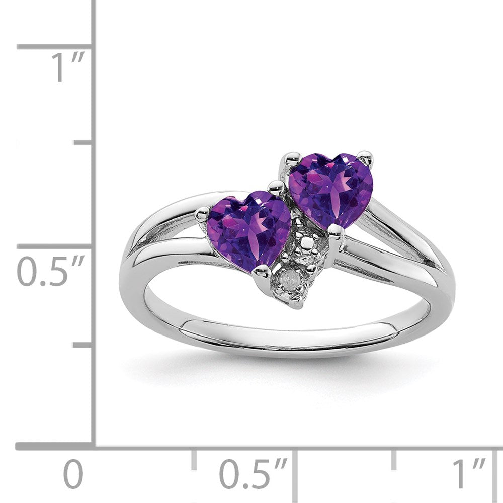 Exclusive Rhodium-Plated Sterling Silver Amethyst & Diamond Ring - Stylish Elegance