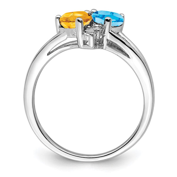 14K Gold Rhodium-Plated Blue Topaz & Citrine Ring