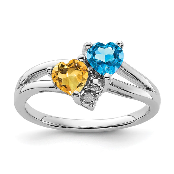 14K Gold Rhodium-Plated Blue Topaz & Citrine Ring