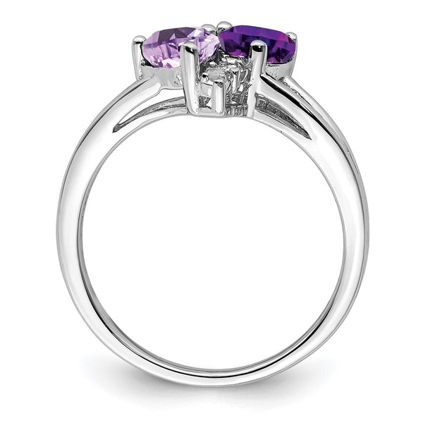 Rhodium-Plated Sterling Silver Ring with Amethyst & Diamonds