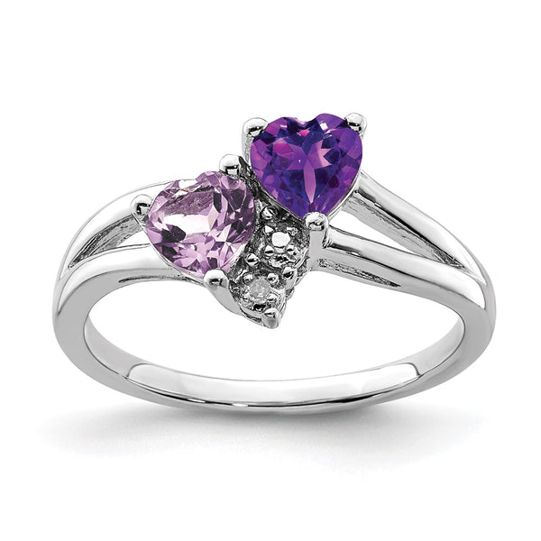 Rhodium-Plated Sterling Silver Ring with Amethyst & Diamonds