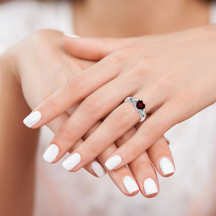High-Quality Rhodium-Plated Sterling Silver Ring with Diamonds & Garnet Accents-6