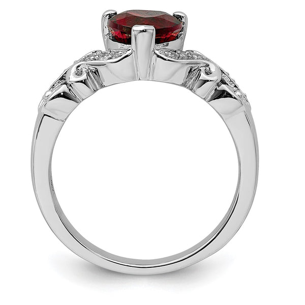 Rhodium-Plated Sterling Silver Ring with Diamond & Garnet Accents