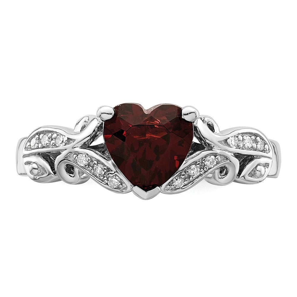 High-Quality Rhodium-Plated Sterling Silver Ring with Diamonds & Garnet Accents