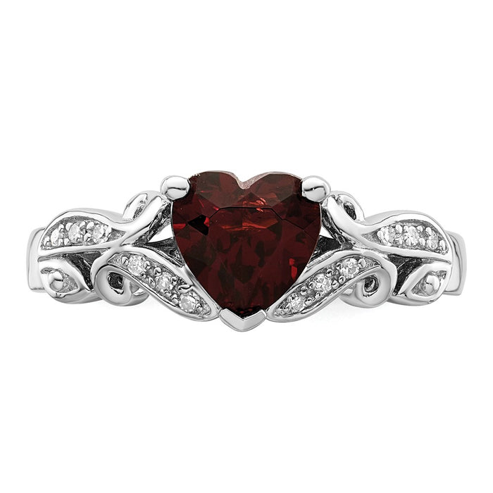 High-Quality Rhodium-Plated Sterling Silver Ring with Diamonds & Garnet Accents-5