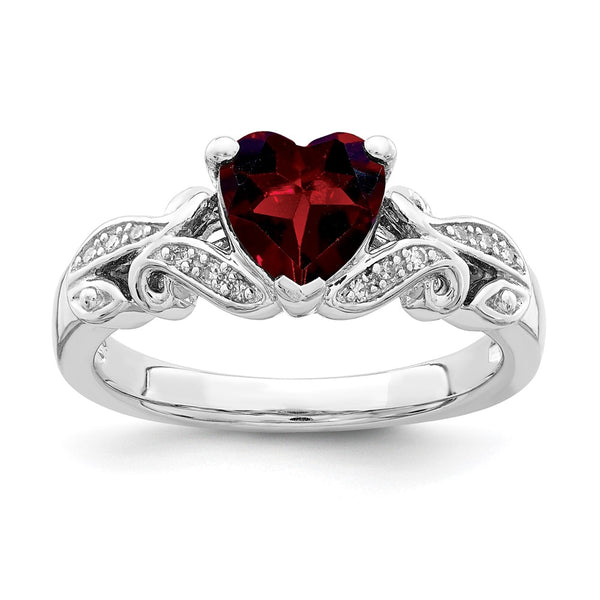 Rhodium-Plated Sterling Silver Ring with Diamond & Garnet Accents