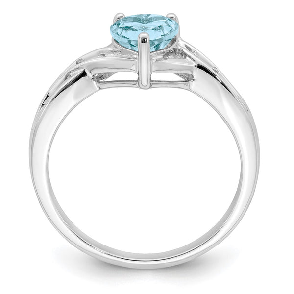 Rhodium-Plated Sterling Silver Heart Ring, Swiss Blue Topaz