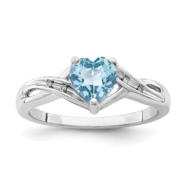 Rhodium-Plated Sterling Silver Heart Ring, Swiss Blue Topaz