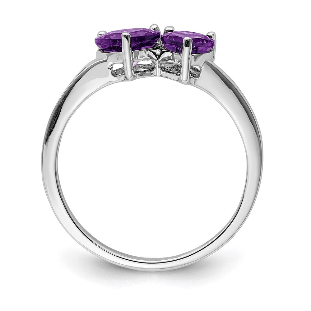 High-Quality Rhodium-Plated Sterling Silver Heart Ring with Diamonds & Amethyst - Affordable Luxury