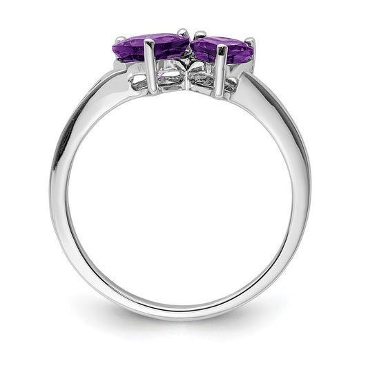 High-Quality Rhodium-Plated Sterling Silver Heart Ring with Diamonds & Amethyst - Affordable Luxury