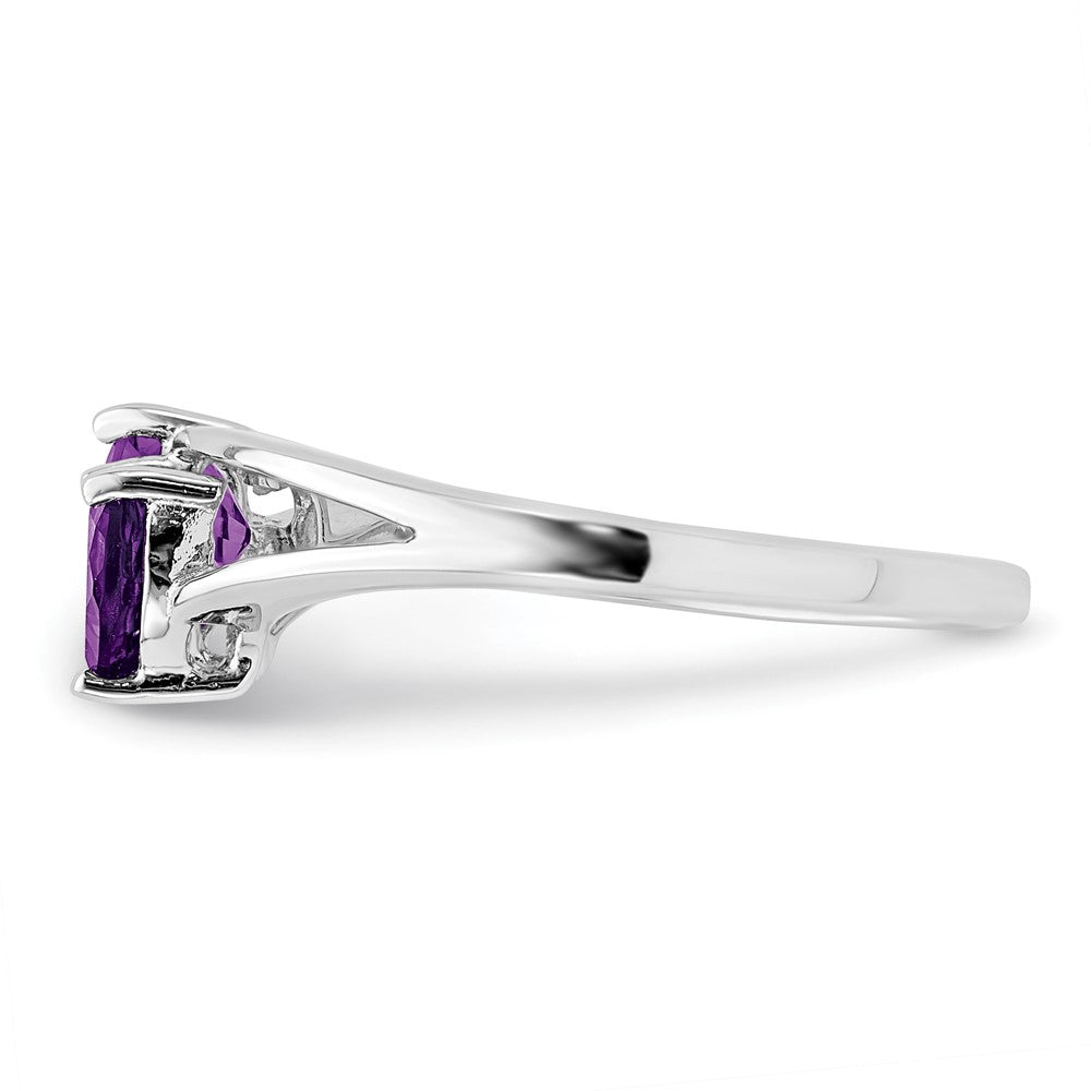Shop Stylish Rhodium-Plated Sterling Silver Heart Ring with Diamonds & Amethyst