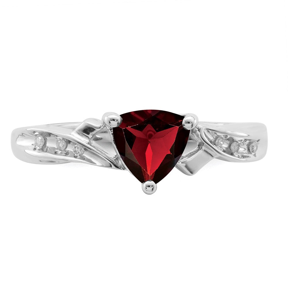 High-Quality Rhodium-Plated Silver Heart Ring with Diamonds & Garnet - Stylish Value!