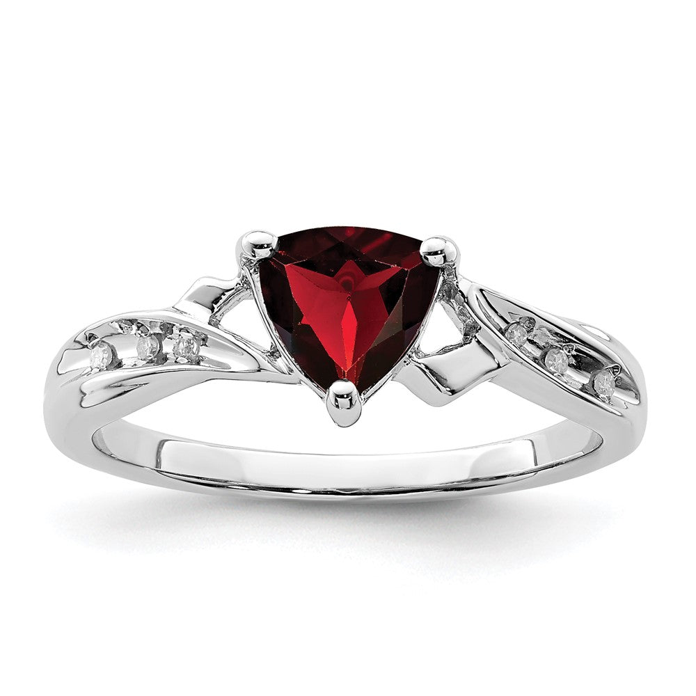 Buy Stylish Rhodium-Plated Sterling Silver Heart Ring with Diamonds & Garnets