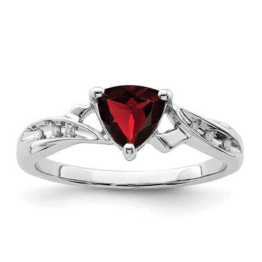 Buy Stylish Rhodium-Plated Sterling Silver Heart Ring with Diamonds & Garnets