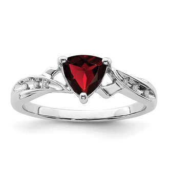 High-Quality Rhodium-Plated Silver Heart Ring with Diamonds & Garnet - Stylish Value!