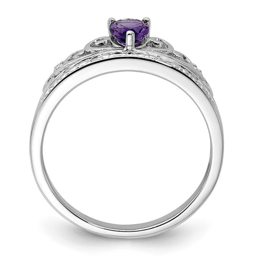 High-Quality Rhodium-Plated Sterling Silver Teardrop Ring with Diamonds & Amethyst - Affordable Luxury!
