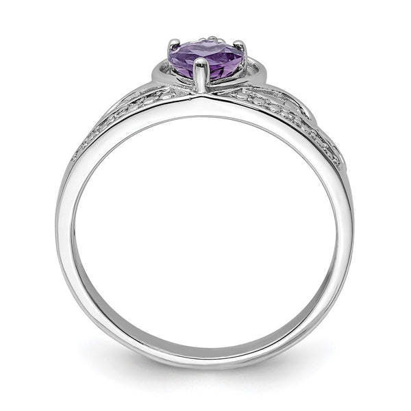 Rhodium-Plated Sterling Silver Teardrop Ring - Diamonds Amethyst