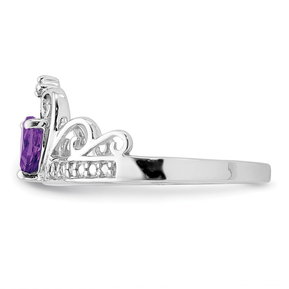Buy Stylish Rhodium-Plated Sterling Silver Teardrop Ring with Diamonds & Amethyst