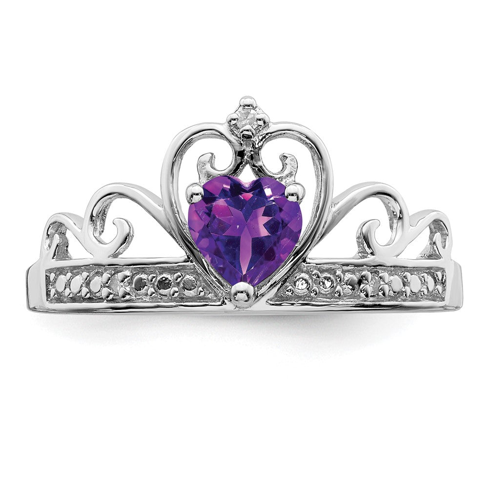 Buy Stylish Rhodium-Plated Sterling Silver Teardrop Ring with Diamonds & Amethyst