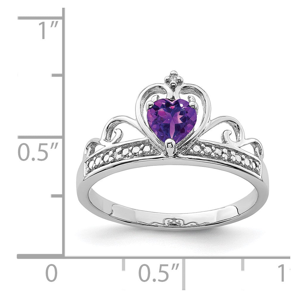 Buy Stylish Rhodium-Plated Sterling Silver Teardrop Ring with Diamonds & Amethyst