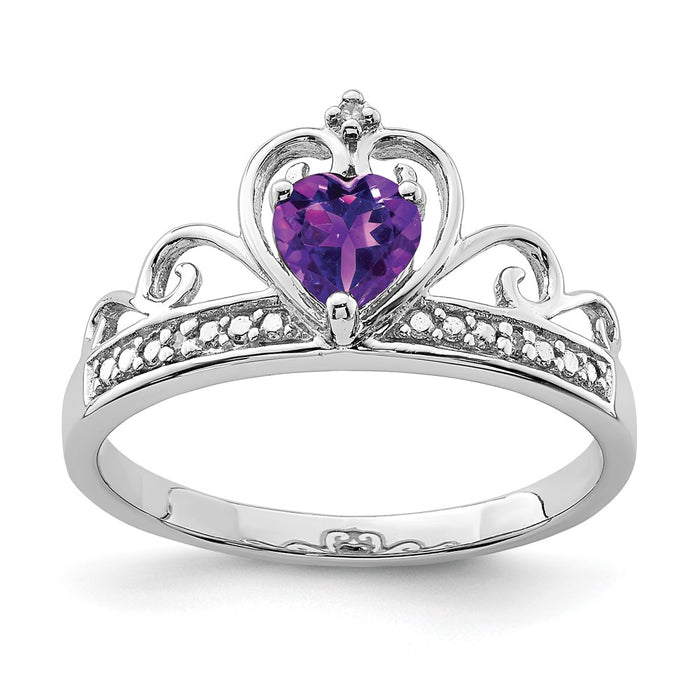 Buy Stylish Rhodium-Plated Sterling Silver Teardrop Ring with Diamonds & Amethyst-1