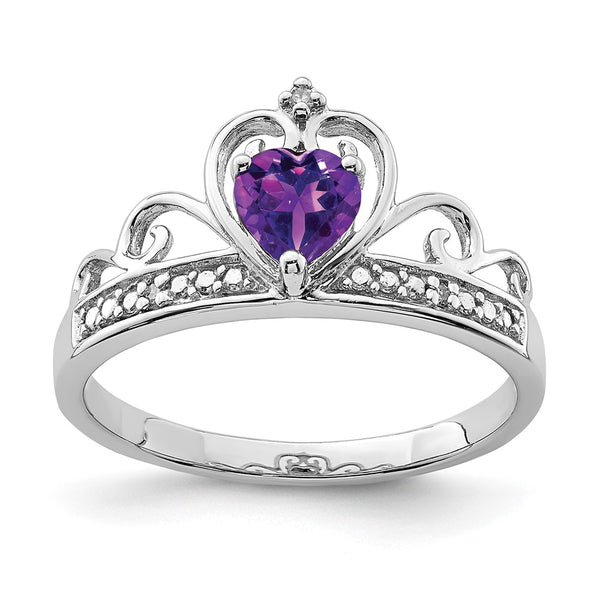Rhodium-Plated Sterling Silver Teardrop Ring - Diamonds Amethyst