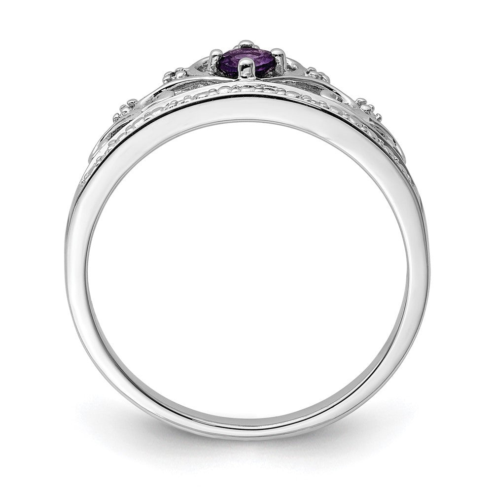 Shop Stylish Rhodium-Plated Sterling Silver Ring with Diamond & Amethyst Accents
